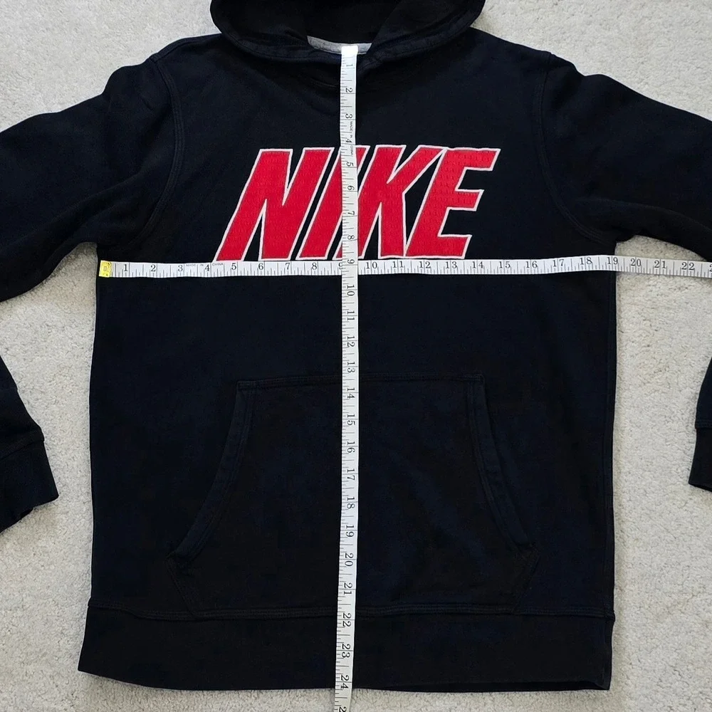 Nike Men's Size Small Black Hoodie Pullover‎ Red White Logo Sweatshirt